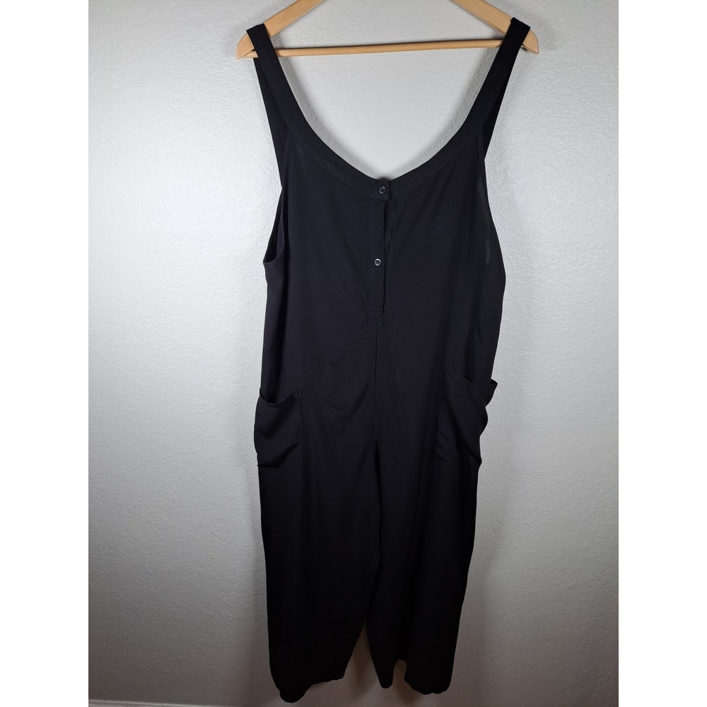 Vonda Black Rayon Sleeveless Wide Leg Jumpsuit Large Button Front Pockets